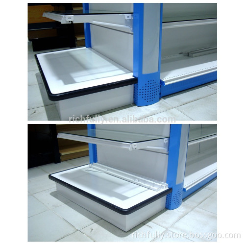2016 Hot sale Beautiful store cosmetic display stand with toughened glass plate